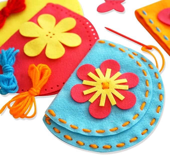 Serabeena Sew Your Own Purses - Sewing Kit for Kids - Felt Crafts for Kids - Sewing Ages 4-8 Plus - Felt Kit - Helps Develop Fine Motor Skills - DIY Kits with 6 Purses & Accessories