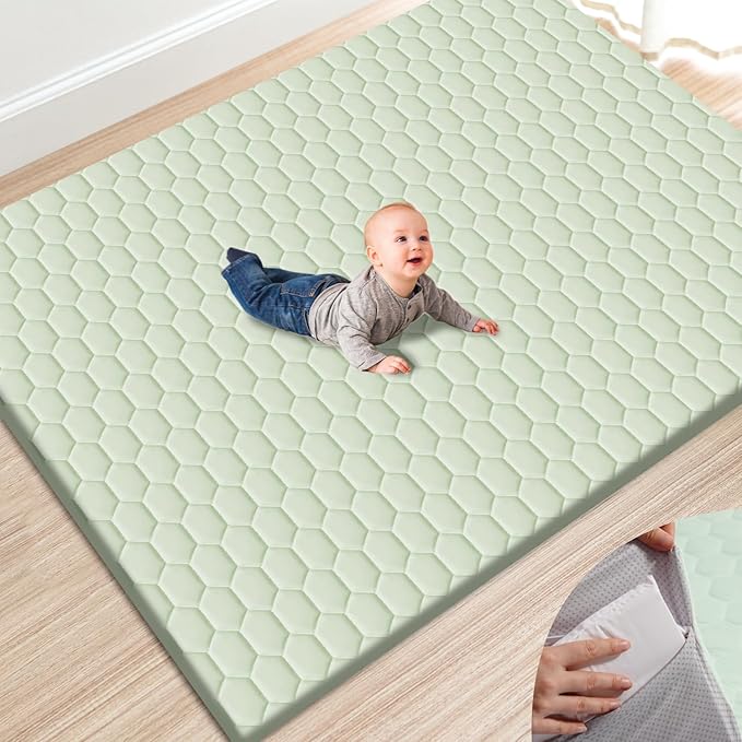 Premium Foam Baby Play Mat 71" x 59" with Removable Cover, Extra Thick Padding Playpen Mat, Non-Slip Floor Mat, Stylish & Easy to Clean for Crawling Baby, Infants & Toddlers, Green