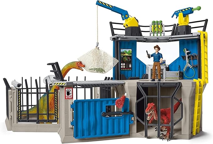 Schleich Dinosaurs - 72PC Large Dinosaur Research Station Playset - Interactive Toy Set with Action Figure and 2 Realistic Movable Dino Figurines for Boys and Girls - Kids Ages 5+ | 41462