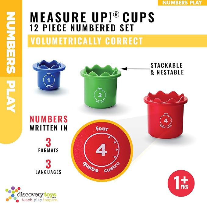 Discovery Toys Measure UP! Cups | Educational Stacking & Nesting 12 Piece Numbered Set| Kid-Powered Learning | STEM Toy Early Math Childhood Development 12 Months and Up