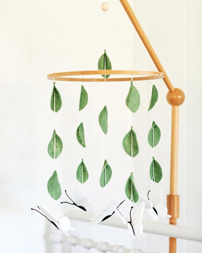 Sorrel + Fern Baby Crib Mobile (White Butterflies) - Baby Shower Gift Nursery Decoration for Boys & Girls