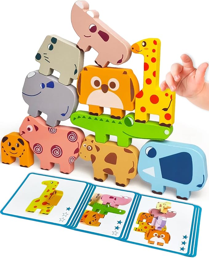 Montessori Toys for 1 2 3 4 Year Old Boys Girls, Toddler Toys Age 2-4, 10 Pack Wooden Animal Blocks Sorting & Stacking Education Toddler Puzzles Toy,1 2 3 4 Year Old Girl Boy Birthday Gifts