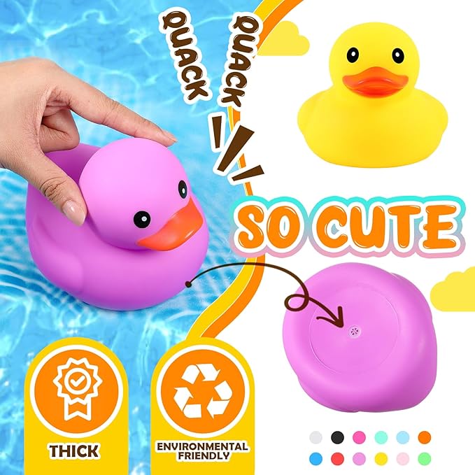 Lenwen 12 Pcs 5 Inch Rubber Ducks No Hole Waterproof Multicolor Large Duck Bath Toy with Sealed Plug Without Hole Bathtub Floating Bath Duck for Birthday Party Decoration Gift Swimming Pool