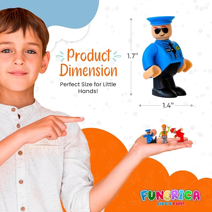 FUNERICA Toy Figures & Playsets - Firefighter, Police Officer, Construction Worker, with Parts - Play People Figures for Toddlers & Kids - Little People Toy Figurines