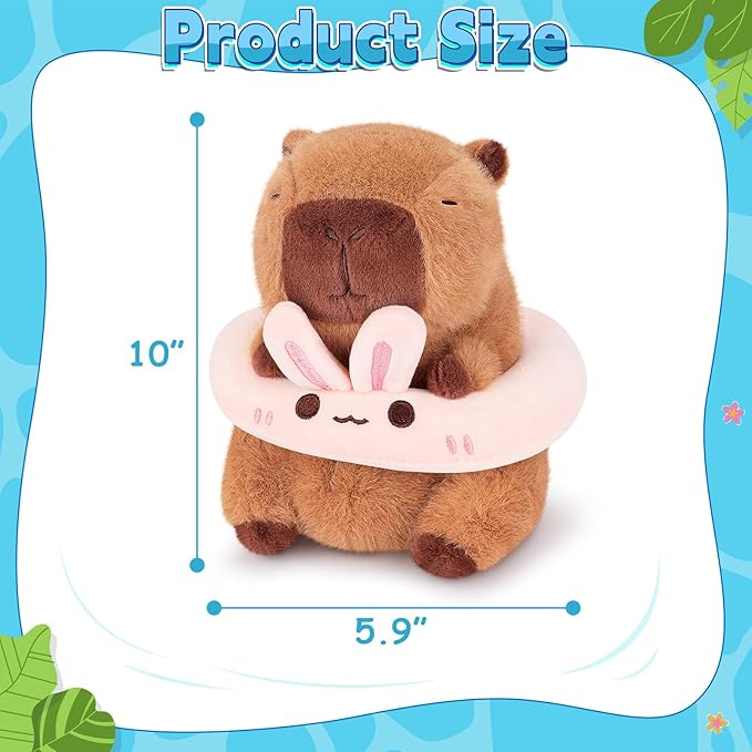 Achwishap Capybara Stuffed Animal,Soft Capybara Plush,Cute Plushies Kawaii Capybara Plush Toys,10” Plush Stuffed Toy with Bunny Swimming Circle Plushie Birthday Gifts for Kids Adults