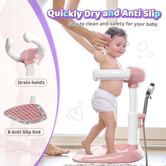 COOSEYA® Baby Shower Stand, Toddler Bath Stand Support with Thicker Colum, Anti-Pinch, Anti-Slip Base, Adjustable Shower Holder for Toddler Standing Up Themselves, Ideal Gift for Infants 8-36 Months