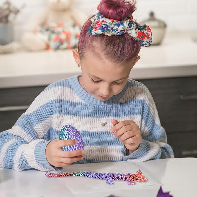 Small Dragon Eggs with Dragon Inside, 3D Printed Surprise Funny Gifts for Kids, Articulated Dragon Fidget Toys for Adults, Executive Desk Toys Office Room Décor (Gradient Blue-Green-Brown)