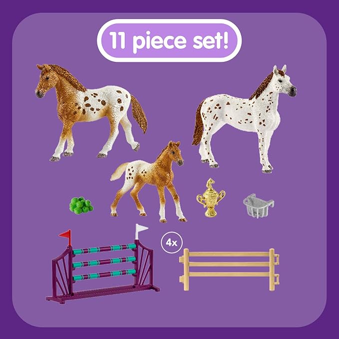 Schleich Horse Club, Horse Toys for Girls and Boys, Lisa's Tournament Training Horse Set with Appaloosa Horse Toys, 11 Pieces, Ages 5+