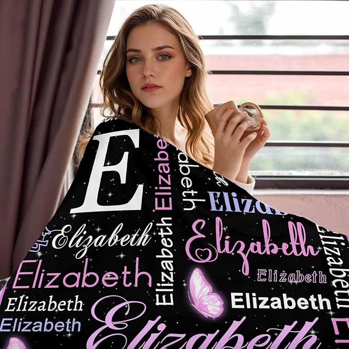 Personalized Baby Blanket for Girls with Name, Custom Name Blanket Butterfly Pattern for Daughter Son, Lightweight Fuzzy Fluffy Baby Blankets for Infant Toddler Newborn Unisex Crib Cot Stroller