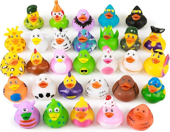 XY-WQ Rubber Duck 30 Pack for Jeeps Bath Toy Assortment - 2.3 Inch Bulk Floater Duck for Kids - Baby Showers Accessories - Party Favors, Birthdays, Bath Time, and More (30 Varieties)