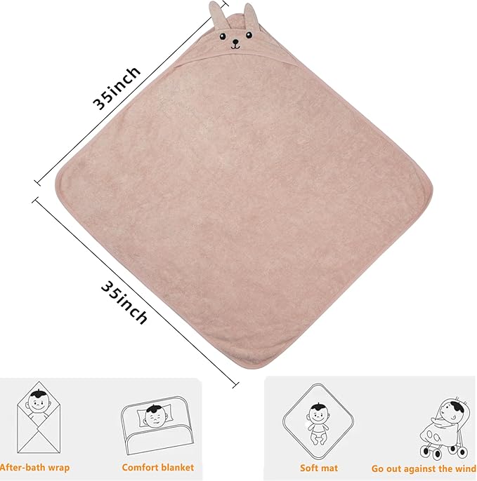 ROMASA Baby Bath Towel with Hooded Cute Design Ultra Soft Thick Cotton Bath Towel Shower Gift for Newborn,35X35 inches (Pink)