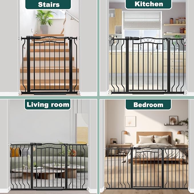 Fairy Baby 71.7"-81.1" Extra Wide Baby Gate for Stairs, Large Pet Dog Gate for Wide Openings, Pressure Mounted Safety Child Gate, Metal Auto Close Long Pet Gate for Doorways with Walk Thru Door, Black