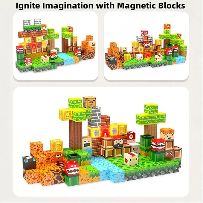 137 Pcs Magnetic Building Blocks, Enhance STEM Learning,Creative Play & Logical Thinking,Durable&Vibrant Color with Light Up Blocks,Ideal for Classroom&Screen-Free Entertainment (Wonderful Adventure)