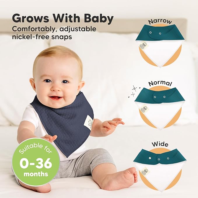 KeaBabies 8-Pack Bandana Bibs for Baby Girls, Boys - Organic Cotton Baby Bibs for Drooling & Teething Newborn, Toddler, Infant 0-36 months, Extra Soft, Absorbent Cloth with Snaps (Eclipse/Quin)