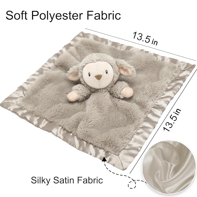Lamb Baby Security Blanket for Boys Girls, Lovey Fluffy Snuggle Toy Great Shower Gift for Baby Newborn Plush Stuffed Animal, Brown 13.5 Inch