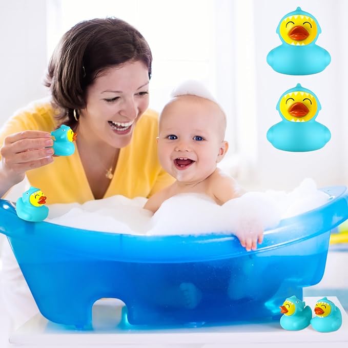 Rubber Duck 2 Inch Duck Bath Floating Rubber Ducky Adorable Party Supplies for Ducky Birthday Party Gift Nature Birds Lovers Hunting Decoration(24 Pcs,Blue Shark)
