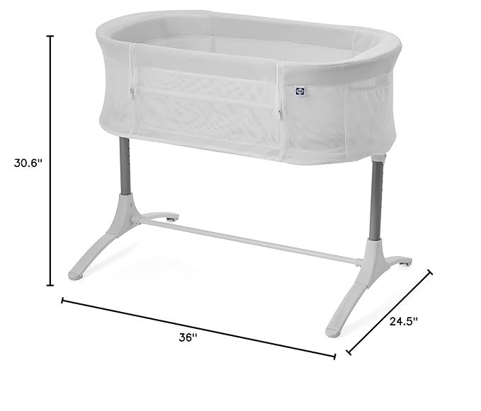 SEALY BABY Airy Dreams, Breathable, Portable Bedside Bassinet Sleeper, 2-in-1, Newborn Room Sharing, Adjustable Height, 9 Settings, Storage Pocket, Drop Down Panel