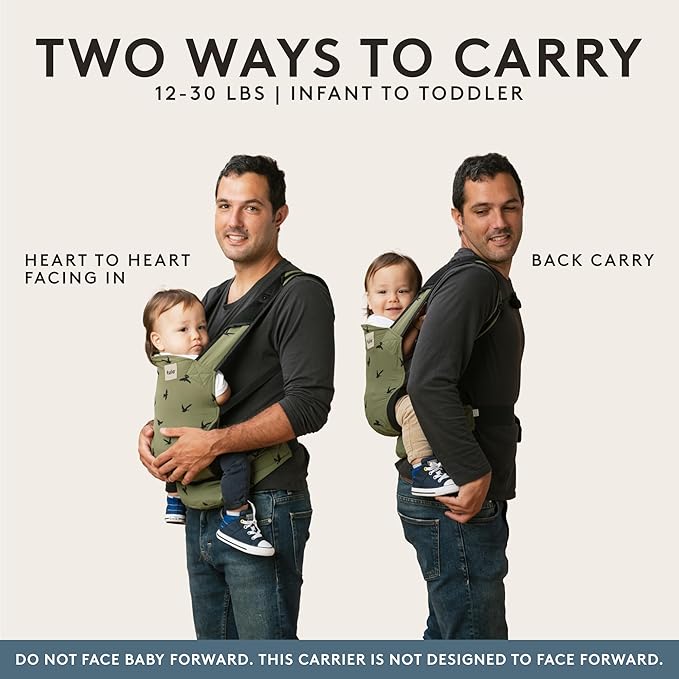 Baby Tula Lite Ripstop Nylon Compact Baby Carrier, Lightweight & Ergonomic Carrier for Travel w/Convenient Storage Hip Pouch, Multiple Carrying Positions for 12lbs to 30lbs - Discover (Black/Stars)