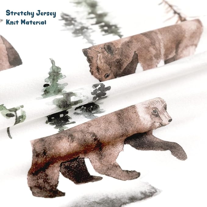 GRSSDER Baby Blankets Super Soft Stretchy Jersey Swaddle Blanket 2 Pack for Baby Boys, Double Layer Reversible Receiving Blankets 34 x 44, Extra Large for Swaddling, Deer & Bear