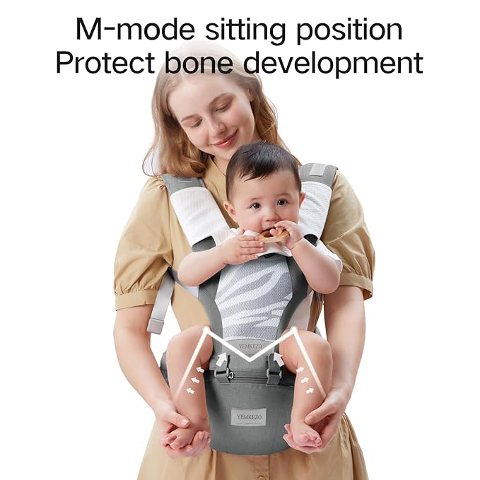 Baby Carrier Newborn to Toddler with Hip Seat, Multifunction Baby Hip, 4-in-1 Ergonomic Infant Carrier (Ergonomic M Position) Adjustable & Removable Baby Holder Carrier for 0-36 Months (Grey)