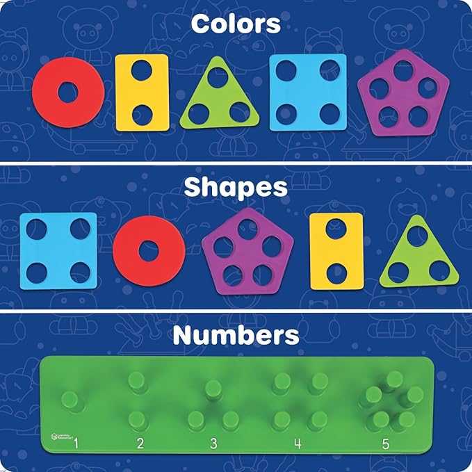 Learning Resources Stacking Shapes Garden, Fine Motor Skills, Stacking and Sorting Puzzle Board, Montessori Toddler Sensory Table Toys, Color Matching, Busy Board, Boy and Girl Gifts