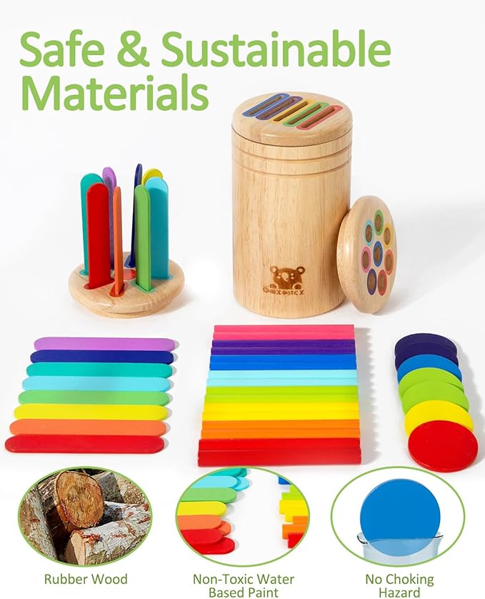 Wooden Sorting Toy for Toddlers 1-3 - Fine Motor Skills Toys，Baby Coin Bank & Color Matching Game - Sensory Educational Toy for Boys Girls TravelActivities（3in1）