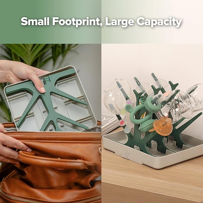 haakaa Portable Baby Bottle Drying Rack, Space Saving Bottle Drying Tree for Bottles/Pump Parts/Pacifiers and Other Baby Essentials, Easy-Store Dryer Rack Great for Home & Travel, BPA Free (Green)