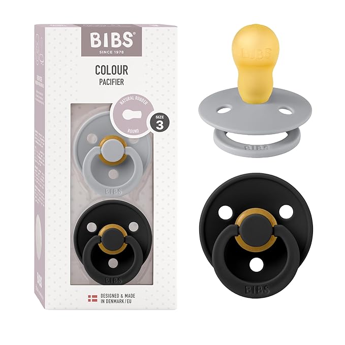 BIBS Pacifiers Colour Collection | Natural Rubber Baby Pacifier | Set of 2 BPA-Free Soothers | Made in Denmark | 18+ Months (Pack of 2) | Cloud/Black