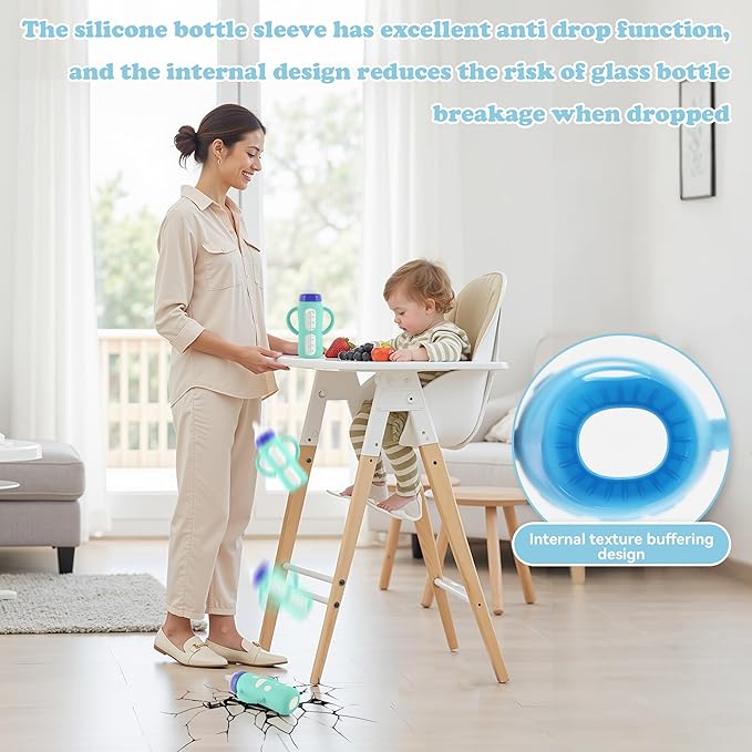 4-Pack Silicone Sleeves for Lansinoh Glass Bottles 8 oz- Starry Sky Design Baby Bottle Holder with Handles,Protectors for Lansinoh Natural Wave Glass Bottles, Anti-Scald Feeding Supplies