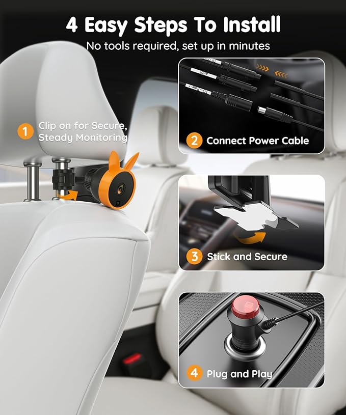 Babyvue BV3 PRO Dual Baby Car Camera – See 2 Kids Clearly with 7.2" HD Screen, 1080P Night Vision, 3-Level Brightness, Rear-Facing Monitor for SUV/Truck