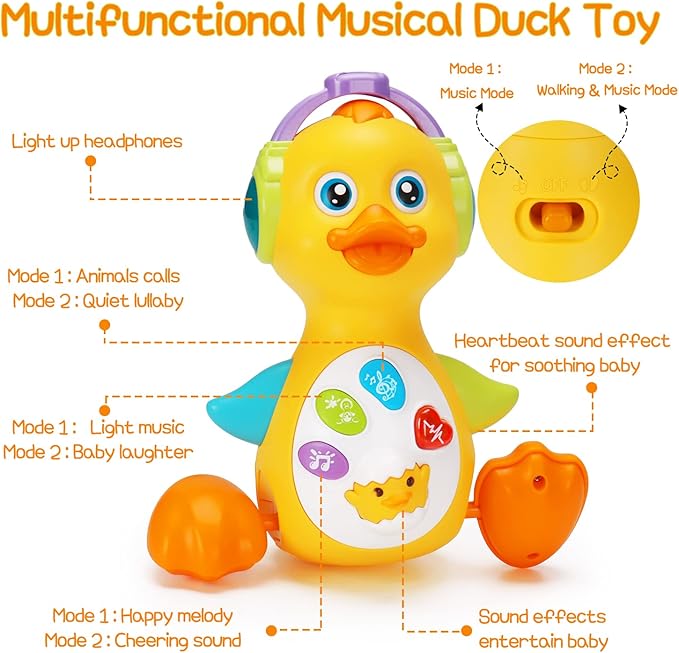 Tsomtto Baby Musical Duck Toy Dancing Crawling Tummy Time, Light Up Infant Toys Birthday for Boys Girls Baby Learning Development Newborn Toddler Toys