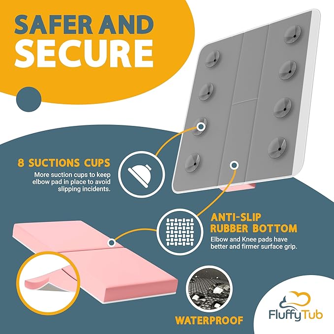 Memory Foam Bath Kneeler and Elbow Rest Pad Set, 2-Inch Thick, Water-Resistant Mat – Baby Bath Time Essentials Cushion and Bath Kneeling Pad for Bathing Baby with Bathtub Toy Organizer (Pink)