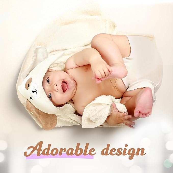Baby Towels with Hood - Soft, Absorbent Viscose Made of Bamboo, Extra Large 35 x 35 Inches, for Newborns, Infants, Boys and Girls, Cream