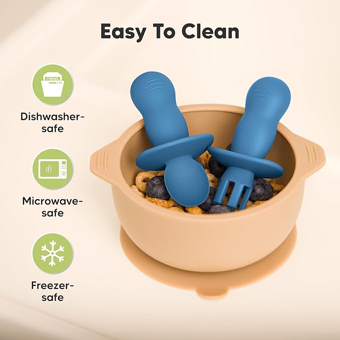 KeaBabies 4-Pack Silicone Baby Spoons and Forks Set - Baby Led Weaning Utensils 6-12 Months, Self Feeding Toddler Spoon & Fork for Training, Teething, Easy to Hold, BPA-Free Silicone (Kea)