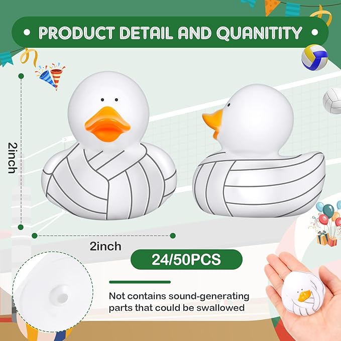 Deekin 50 Pcs Rubber Duck 2 Inch Bulk Sport Party Favors for Birthday Party Decorations Club Player Gift (Volleyball)