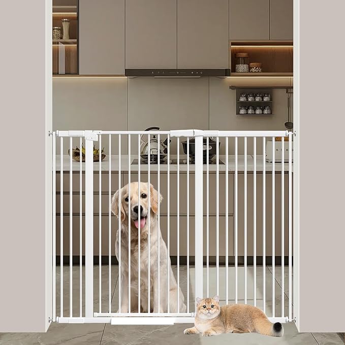 40.55" Tall 1.37" Ultra Narrow Spacing Dogs Pets Baby Gate for Doorway Hallway Safety Proof Indoor 45.86-53.74" Extra Wide Puppy Pressure Mounted No Drill Walk Through White Metal