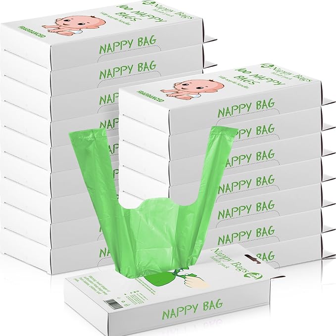 Honoson 1200 Count Baby Disposable Diaper Bags Scented Diaper Sacks with Tie Handle Disposal Baby Poop Trash Bags Waste Sacks Refill(Green)