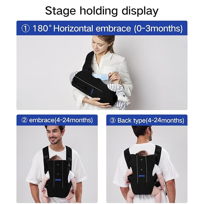 Baby Carrier, Baby Carrier Newborn to Toddler, Ergonomic Newborn Carrier, Easily Adjustable Toddler Carrier, Lightweight Infant Carrier (Cloth,Black)