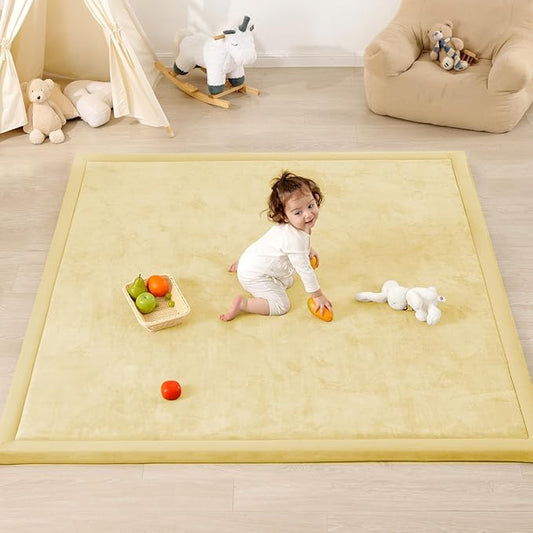 1.3" Thick Baby Play Mat for Floor Playpen, 50x50 Foam Tummy Time Mat, Padded Support Soft Plush Nursery Rug for Infant Kids Toddler Crawling Kick Activity (Vanilla)