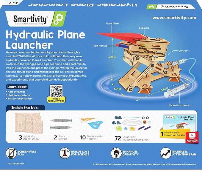 Smartivity DIY 2in1 Hydraulic Airplanes & Darts Launcher STEM Toy for Kids Ages 6-14 Years I Birthday Gifts for Smart Kids | DIY Science Kit for Boys & Girls 6, 8,10,12,14 Years Old