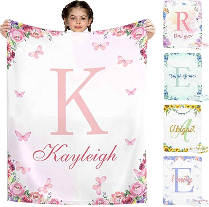 Artsadd Custom Baby Blankets for Girls Boys, Personalized Butterfly Baby Blankets for Kids, Customized Floral Blanket for Newborn Baby, Custom Christmas Birthday Blanket Gift for Daughter Son