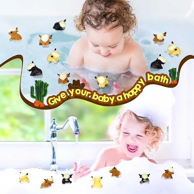 60 Pack Highland Cow Rubber Duck, Squeak and Floating Water Squirting Bath Toys Highland Cow Party Favors for Shower Birthday Gifts Party Gifts