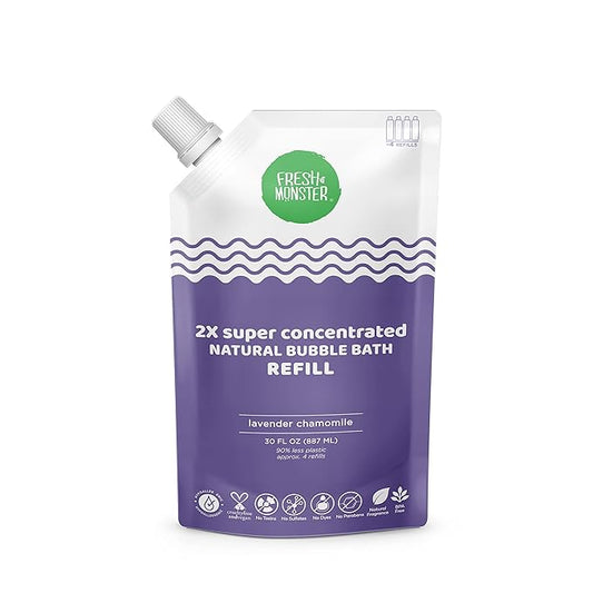 Fresh Monster Kids Bubble Bath, 2X Super Concentrated Bubble Bath for Kids, Hypoallergenic, Calming Lavender (30oz Refill Pouch)