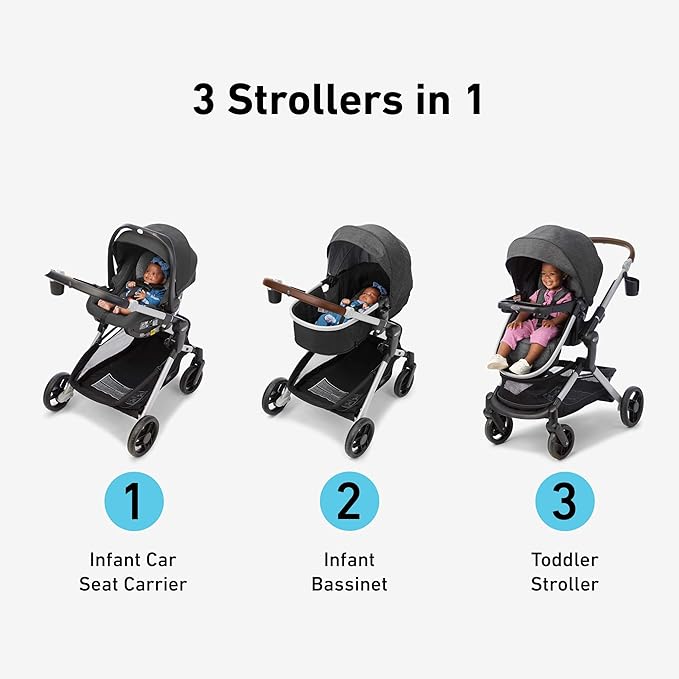 Graco Modes Nest Travel System, 3-in1 Modular Carseat Stroller Combo, Adjustable Slide2Me Infant Car Seat Carrier, Pramette, Toddler Stroller, Includes SnugRide 35 Lite Elite Infant Car Seat, Bayfield