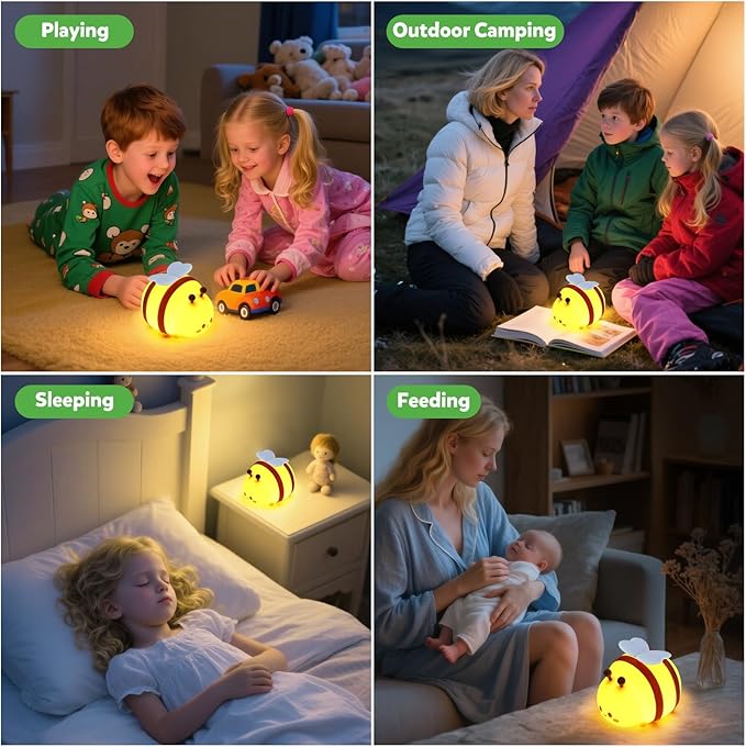 Bee Night Light, Cute Silicone Animal Bedside Lamp, Night Lamp for Kids Room, Dimmable LED Lamp,Bedroom Touch Lamp, Nursery,Baby Room&Girls Room Decor, Baby Boys Girls Gift,Rechargeable Nightlight