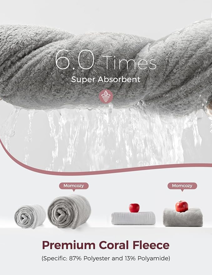 Momcozy Baby Bath Towels with Visualize Health Label - Ultra Soft & Absorbent Coral Fleece Hooded Towels for Newborn, Infant, Toddler (0-36 Months) Bath Essentials (Large Size,2 Pack)