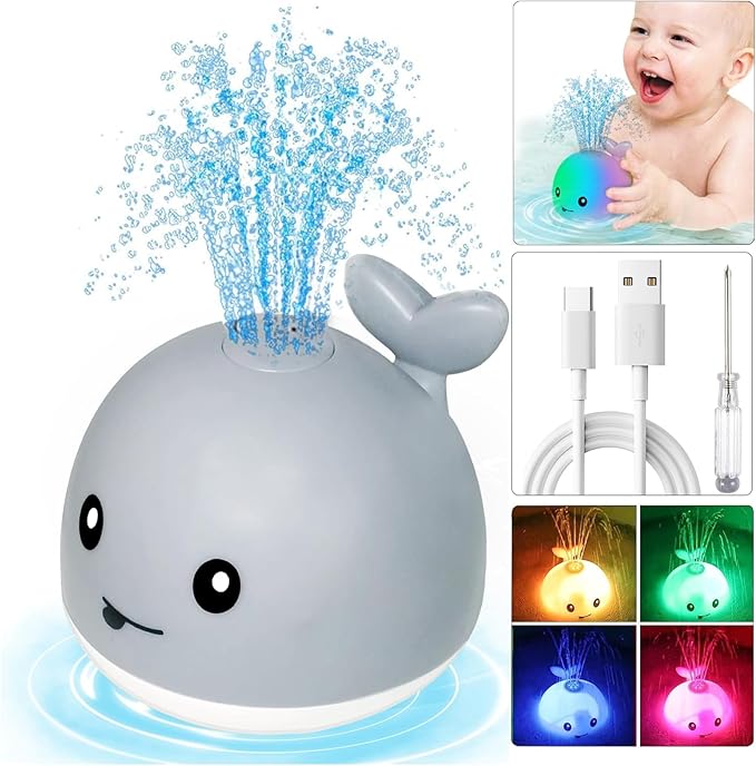 TFS TOP·FANS Baby Whale Bath Toy Infant: Light Up Fountain 6-12 Months Old Bathtub 18-24 Pool 3 4 5 7 8 9 10 15 Sprinkler Tub Water Toys Toddlers 1 Girl Boys Birthday Shower Gifts Newborn Essentials