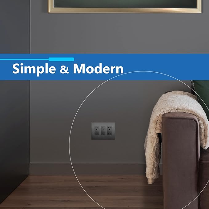 LIDER Brushed Finish Decorator Switch Cover, Screwless Wall Plate, Mid-Size 3-Gang 4.88" x 6.77", Unbreakable Polycarbonate Thermoplastic, UL Listed, LSWP-33M-BSG, Brushed Space Gray