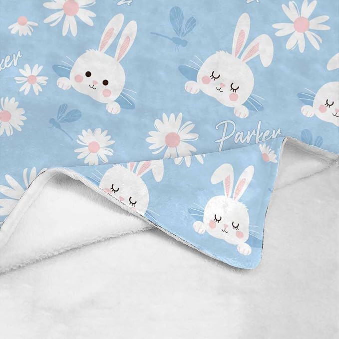 Personalized Baby Blanket with Name, Custom Floral Name Cute Rabbit Blanket Toddler Girls Soft Flannne Swaddling Blankets Customized Memorial Gift from Nane Grandma for Infant Newborn Shower