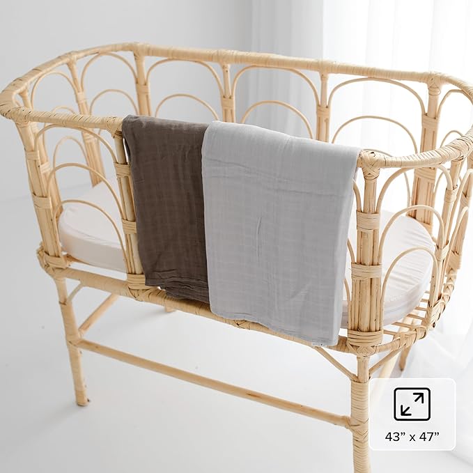 Baby Boy Blankets, Muslin Swaddle Blankets Light Blue & Brown 2-Pack – Soft Viscose derived from Bamboo & Cotton Baby Blankets, 47x43, Breathable Receiving Blankets, Baby Boy Gifts